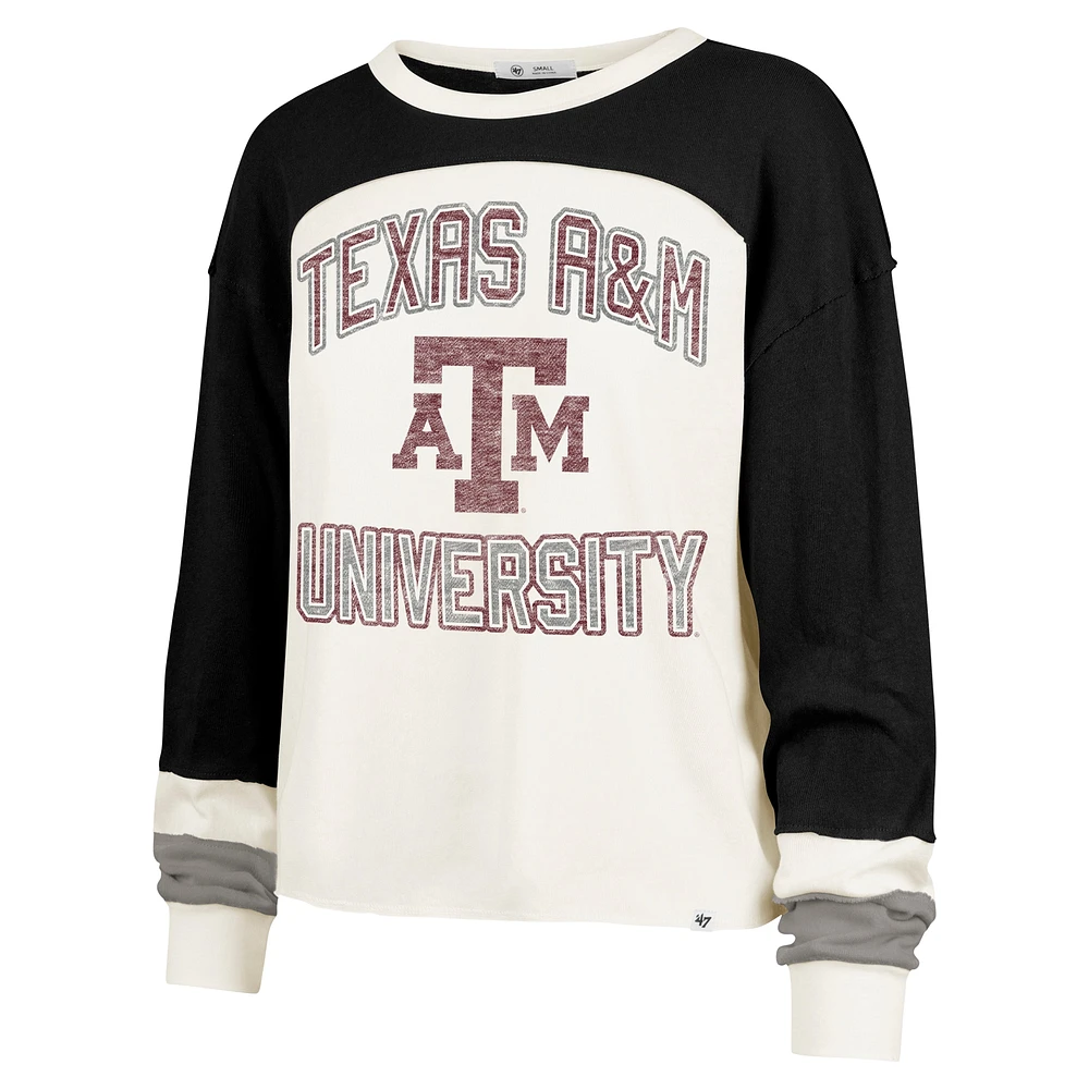 T-shirt à manches longues raglan double tête Texas A&M Aggies '47 Cream pour femme