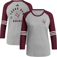 T-shirt à manches raglan 3/4 adidas Texas A&M Aggies Baseball gris pour femme