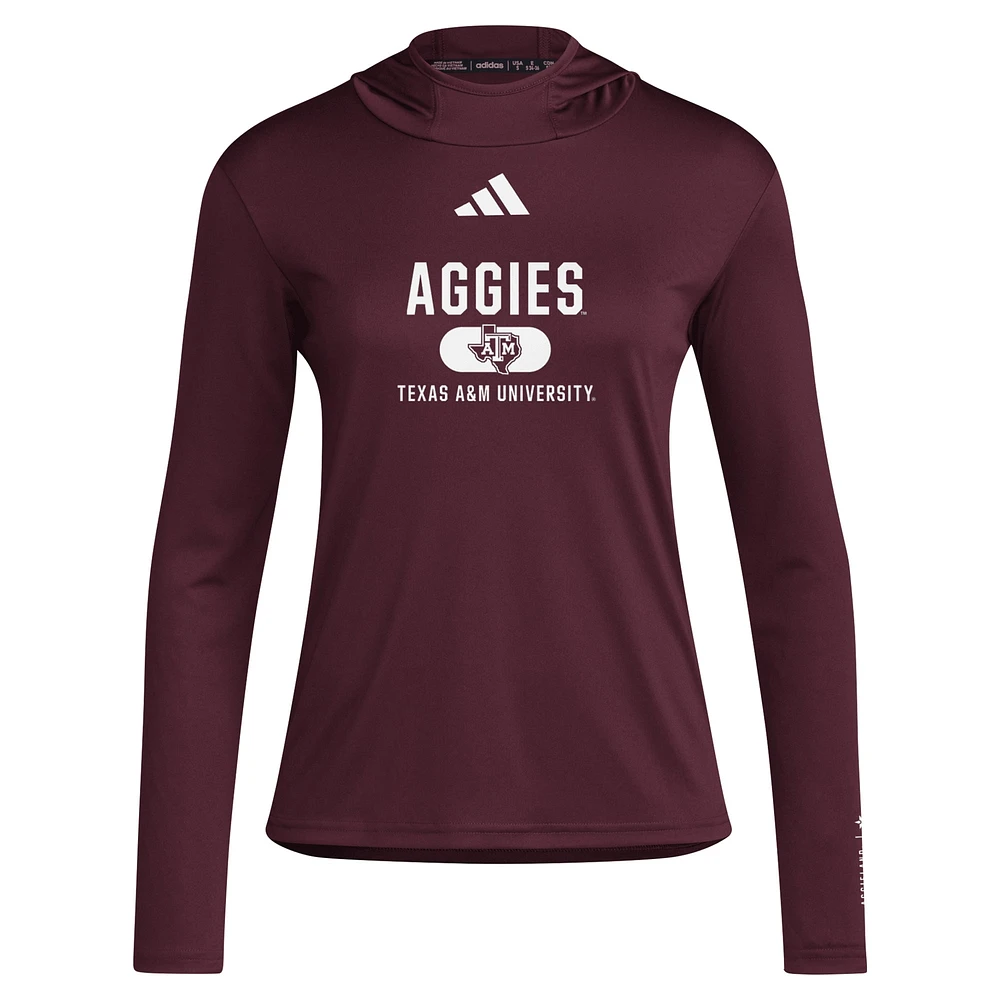 T-shirt à capuche manches longues pour femme adidas Texas A&M Aggies Bordeaux