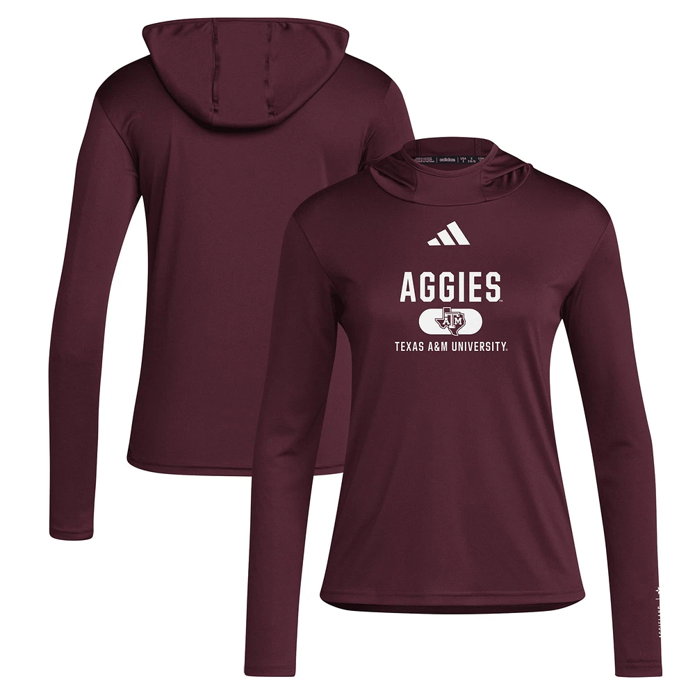 T-shirt à capuche manches longues pour femme adidas Texas A&M Aggies Bordeaux