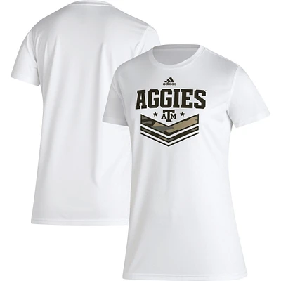 T-shirt AEROREADY d'appréciation militaire adidas Texas A&M Aggies pour femme, blanc