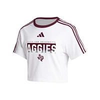 T-shirt court à trois bandes adidas Texas A&M Aggies pour femme, blanc