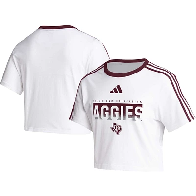 T-shirt court à trois bandes adidas Texas A&M Aggies pour femme, blanc