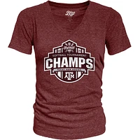 T-shirt col V bleu 84 marron Texas A&M Aggies pour femme, champion du tournoi de softball la SEC 2025, vestiaire