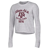 T-shirt court à manches longues Champion Texas A&M Aggies Boyfriend pour femme, gris