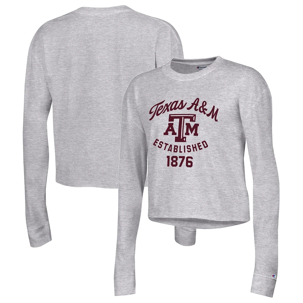 T-shirt court à manches longues Champion Texas A&M Aggies Boyfriend pour femme, gris