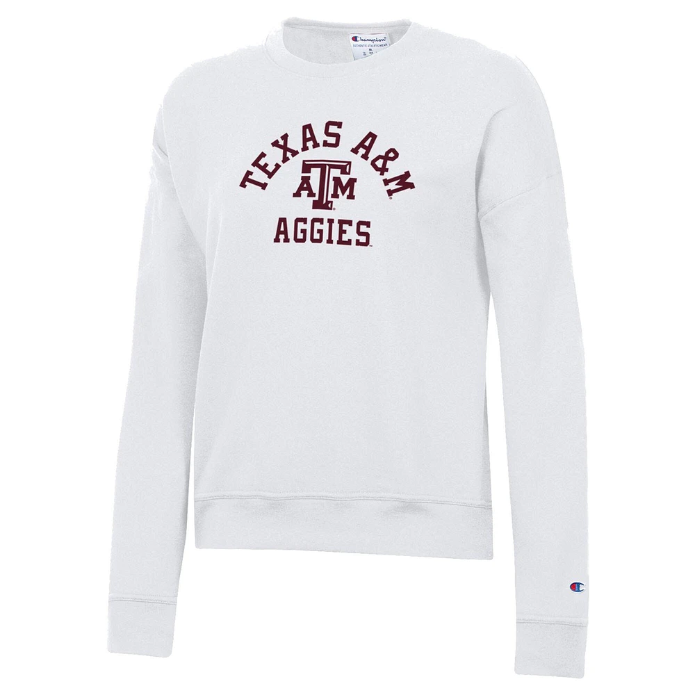 Sweat-shirt blanc Champion pour femmes Texas A&M Aggies Team Arch Powerblend