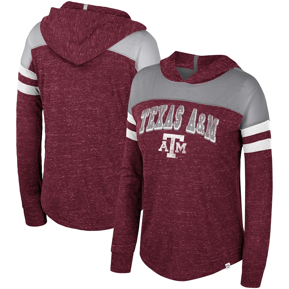 T-shirt à capuche et manches longues Colosseum Maroon Texas A&M Aggies moucheté pour femmes