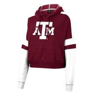 Women's Colosseum Maroon Texas A&M Aggies Throwback Stripe Arch Logo Cropped Pullover Hoodie