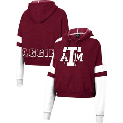 Women's Colosseum Maroon Texas A&M Aggies Throwback Stripe Arch Logo Cropped Pullover Hoodie