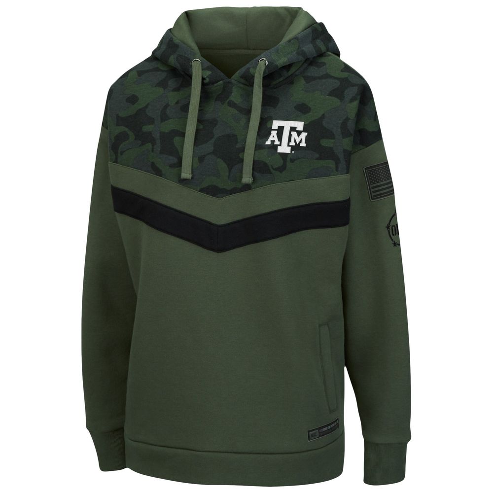 Women's Colosseum Olive/Camo Texas A&M Aggies OHT Military Appreciation Extraction Chevron Pullover Hoodie