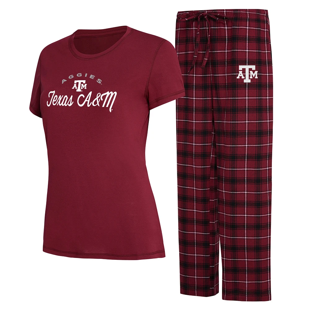 Concepts Sport Ensemble de nuit pour femme avec t-shirt et pantalon en flanelle Texas A&M Aggies Arctic bordeaux/noirs