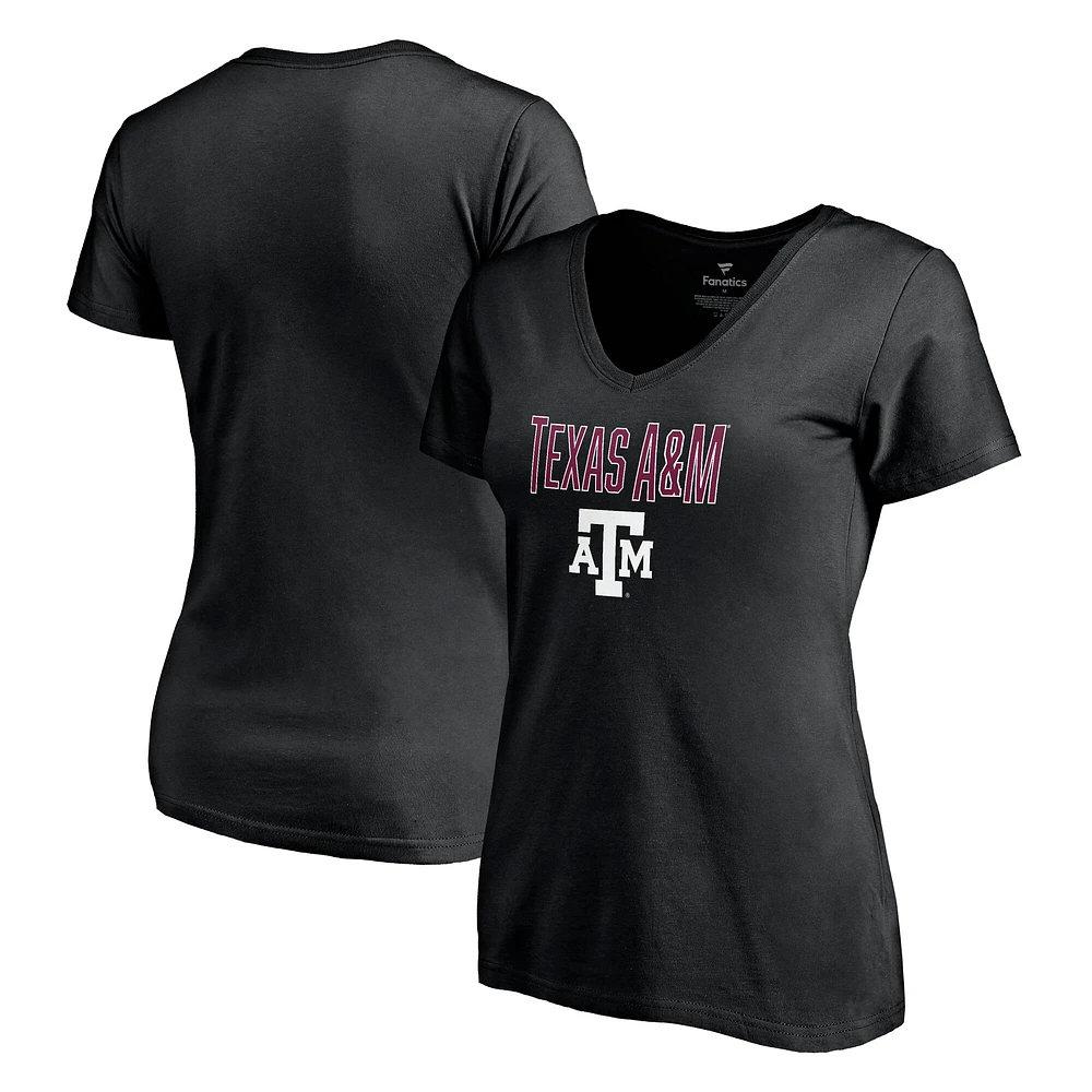 T-shirt à col en V noir Texas A&M Aggies Team Lockup pour femme Fanatics