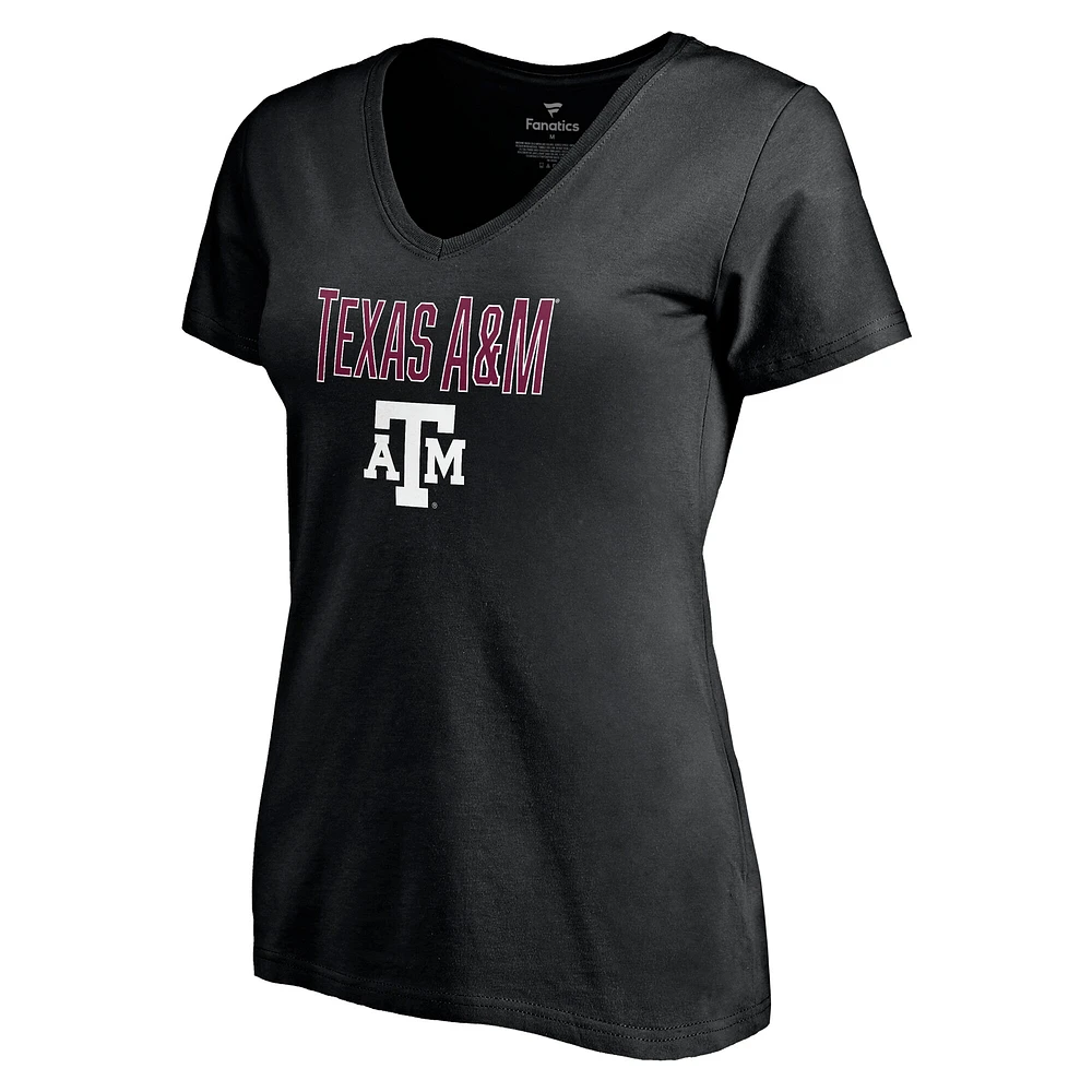 T-shirt à col en V noir Texas A&M Aggies Team Lockup pour femme Fanatics