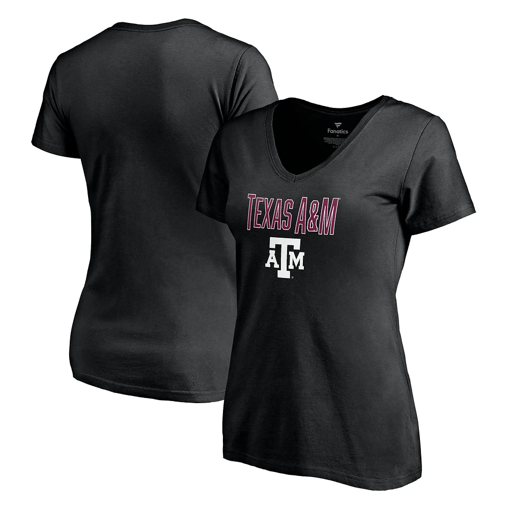 T-shirt à col en V noir Texas A&M Aggies Team Lockup pour femme Fanatics