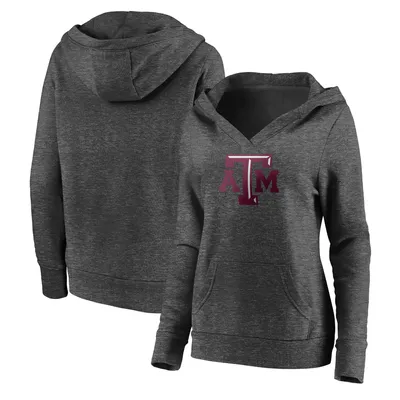 Texas A&M Aggies Fanatics Branded Women's Primary Logo V-Neck Pullover Hoodie - Heather Charcoal