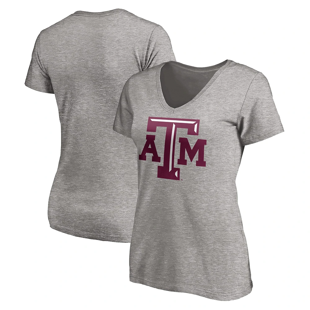 Women's Fanatics Gray Texas A&M Aggies Primary Logo V-Neck T-Shirt