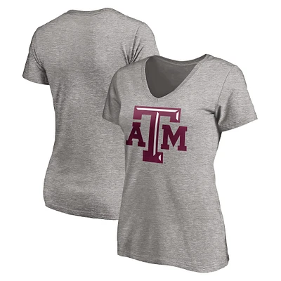 Women's Fanatics Gray Texas A&M Aggies Primary Logo V-Neck T-Shirt