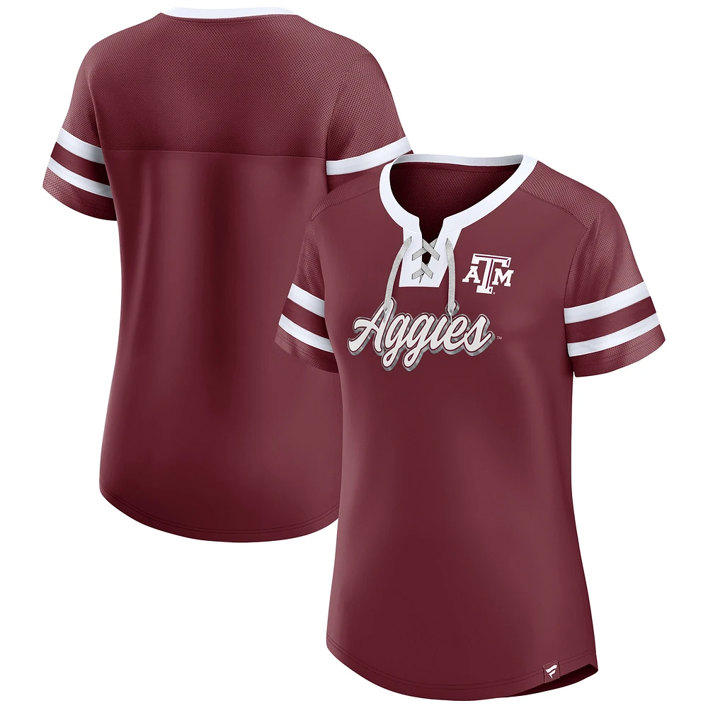 T-shirt à lacets emblématique Athena pour femme Fanatics Maroon Texas A&M Aggies