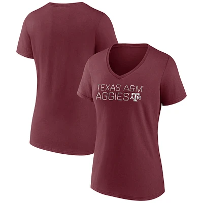 T-shirt à col en V emblématique Fanatics pour femmes, couleur marron, Texas A&M Aggies