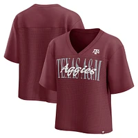 Haut tendance à col en V avec superposition de scripts maille pour femmes Fanatics Maroon Texas A&M Aggies