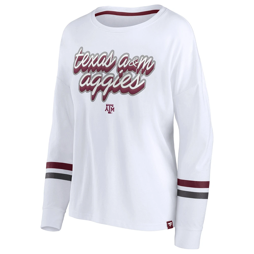 Women's Fanatics White Texas A&M Aggies Retro Power Striped Long Sleeve T-Shirt