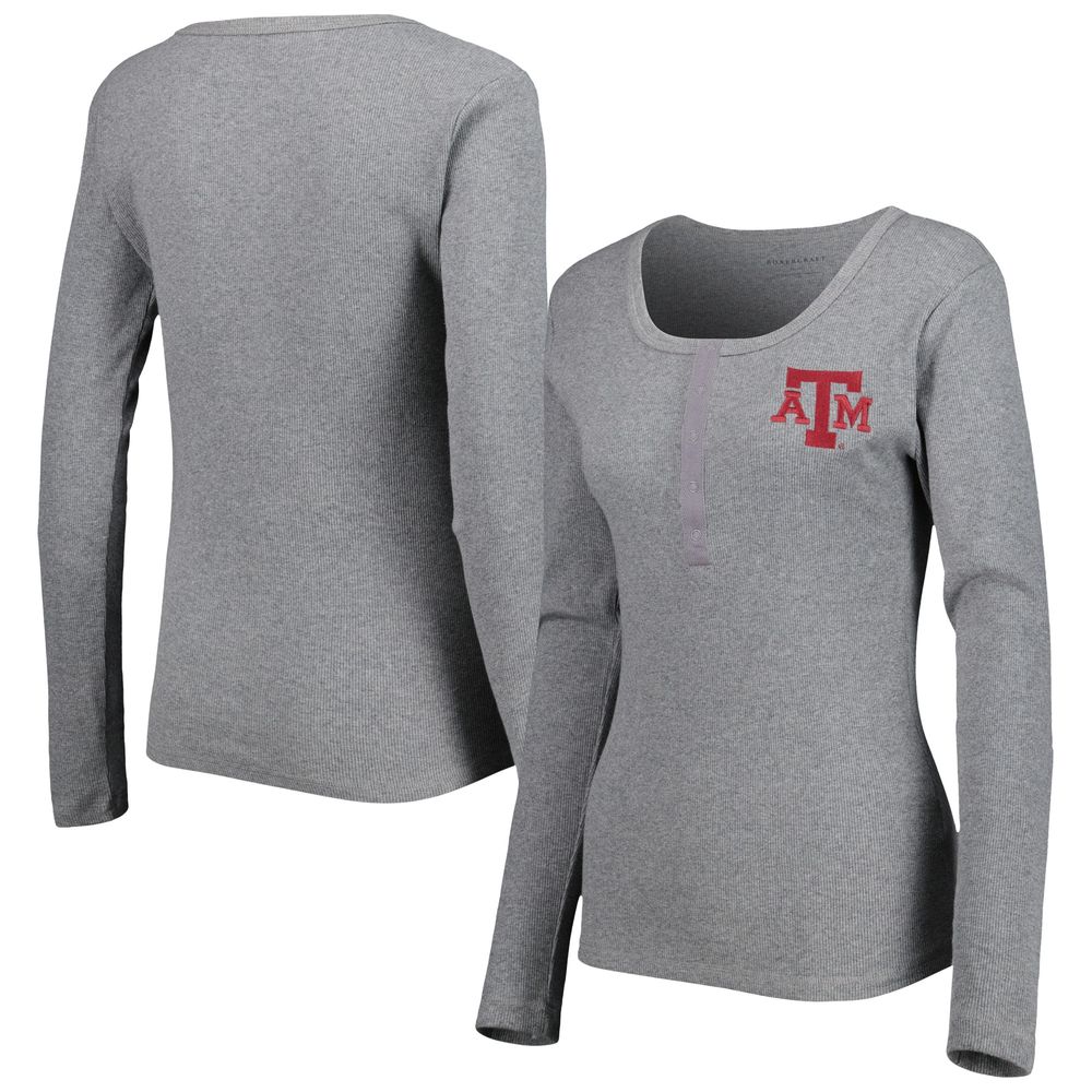 Women's Gray Texas A&M Aggies Harper Henley Long Sleeve T-Shirt