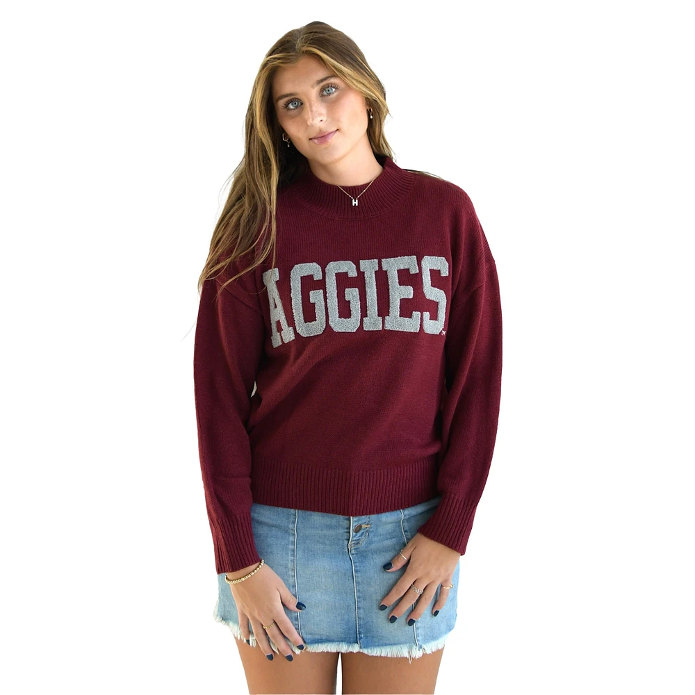 Pull oversize universitaire marron pour femme Texas A&M Aggies