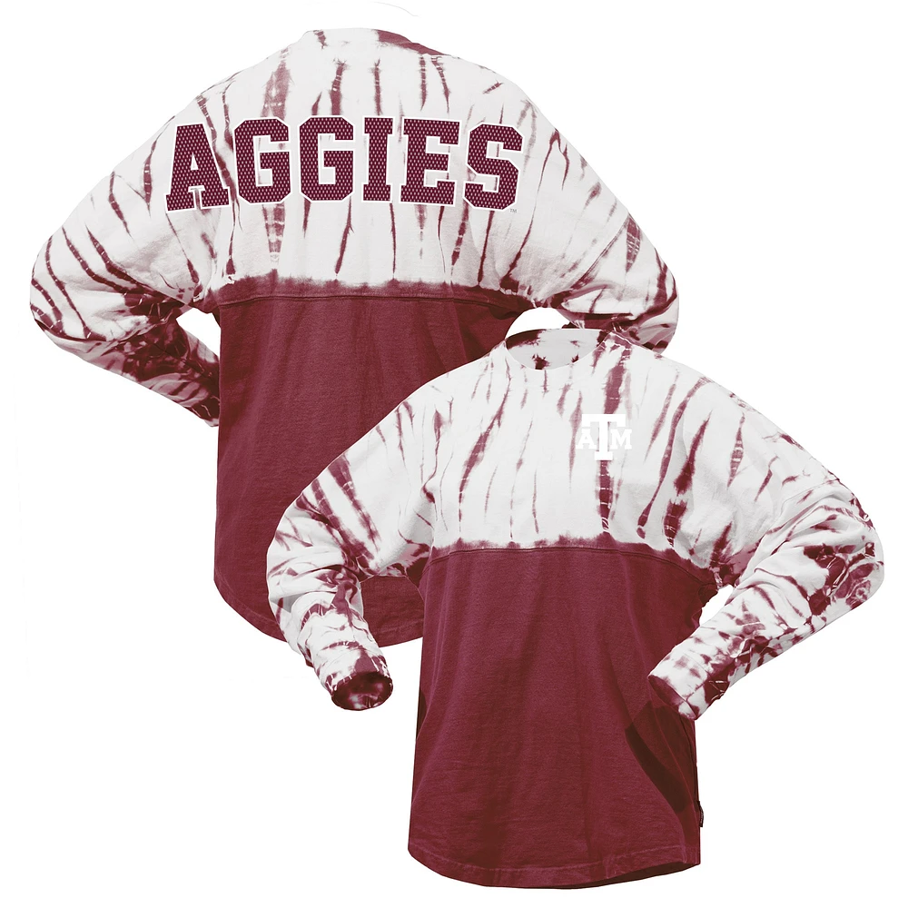 T-shirt en jersey à manches longues tie-dye Texas A&M Aggies pour femme, bordeaux