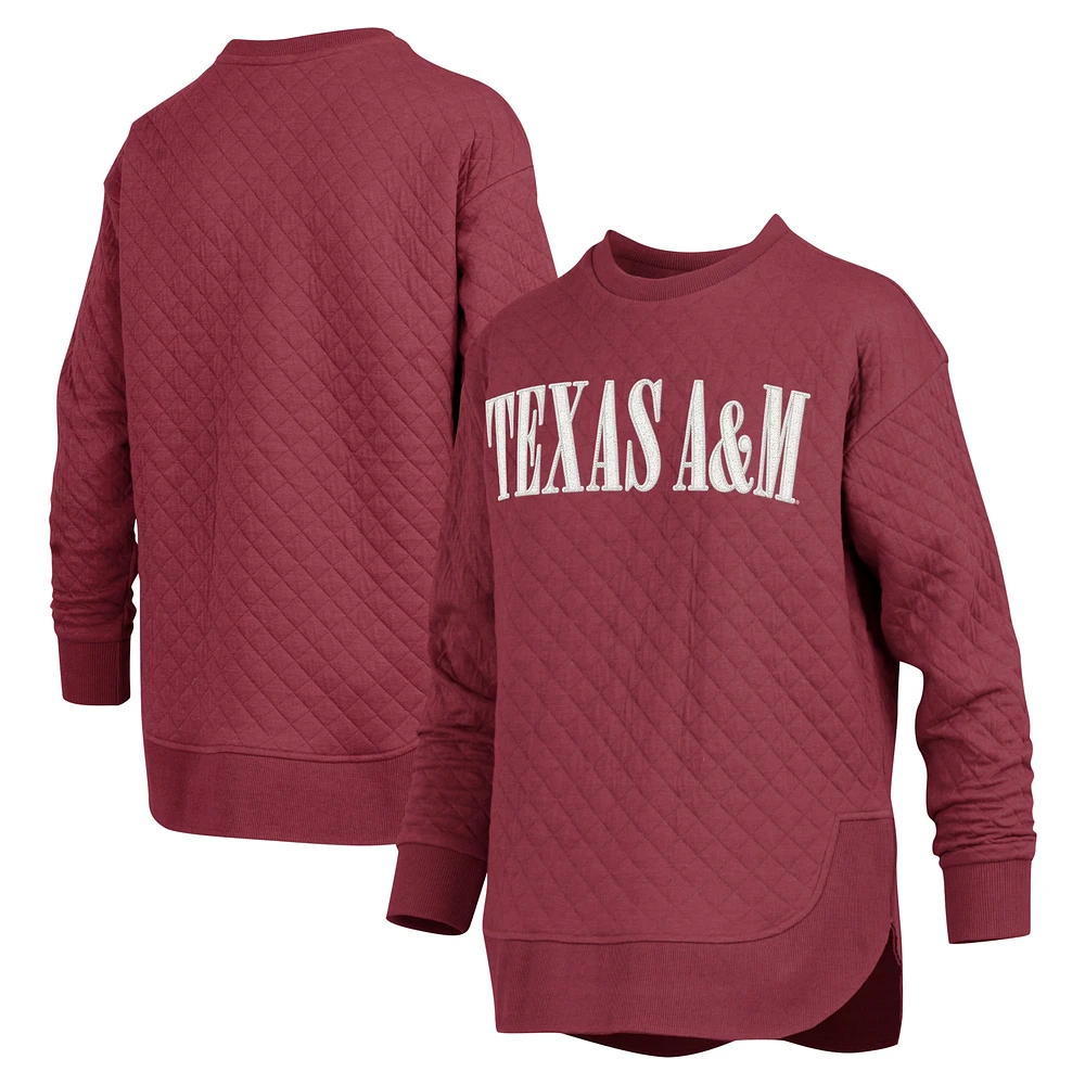 Sweat-shirt matelassé à manches longues pour femme Pressbox Maroon Texas A&M Aggies