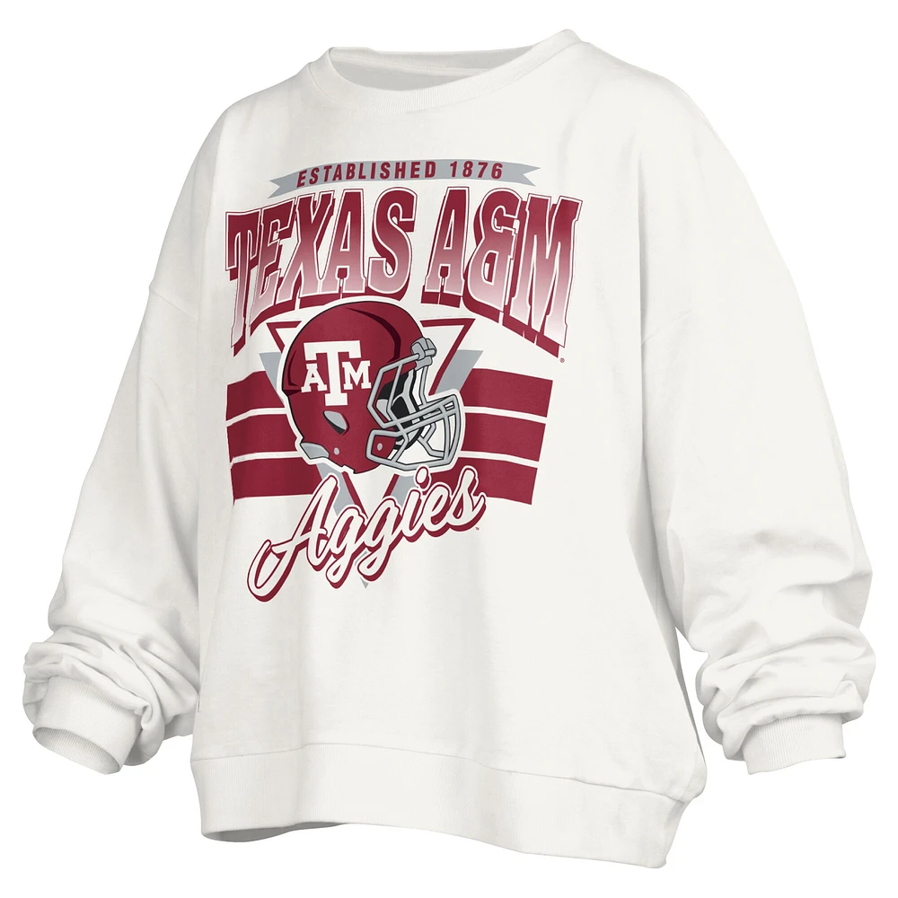 Sweat-shirt surdimensionné à logo rétro Janice Pressbox pour femme, blanc, Texas A&M Aggies