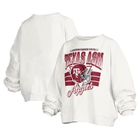 Sweat-shirt surdimensionné à logo rétro Janice Pressbox pour femme, blanc, Texas A&M Aggies