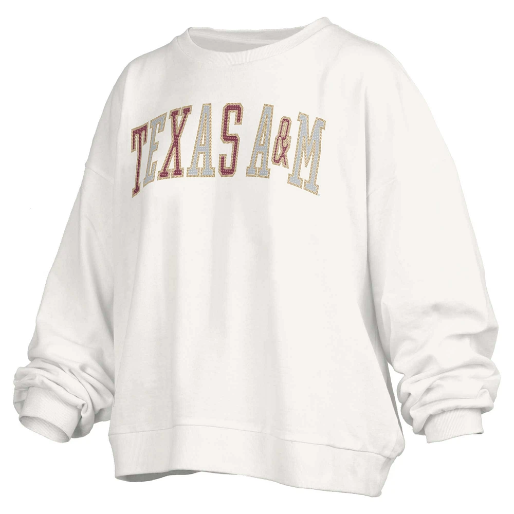 Sweat-shirt surdimensionné à paillettes Pressbox Texas A&M Aggies Janise pour femmes, longueur la taille, blanc