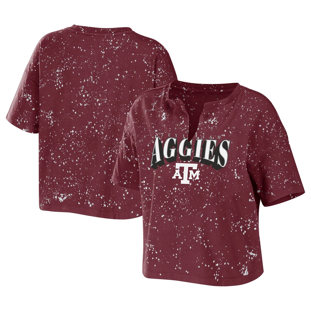 T-shirt court à encolure crantée WEAR by Erin Andrews Texas A&M Aggies Bleach Wash Splatter pour femme