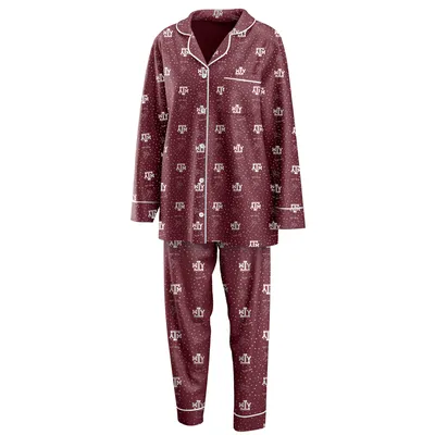 Texas A&M Aggies WEAR by Erin Andrews Women's Long Sleeve Button-Up Shirt & Pants Sleep Set - Maroon