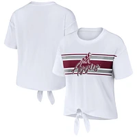 Women's WEAR by Erin Andrews White Texas A&M Aggies Striped Front Knot Cropped T-Shirt