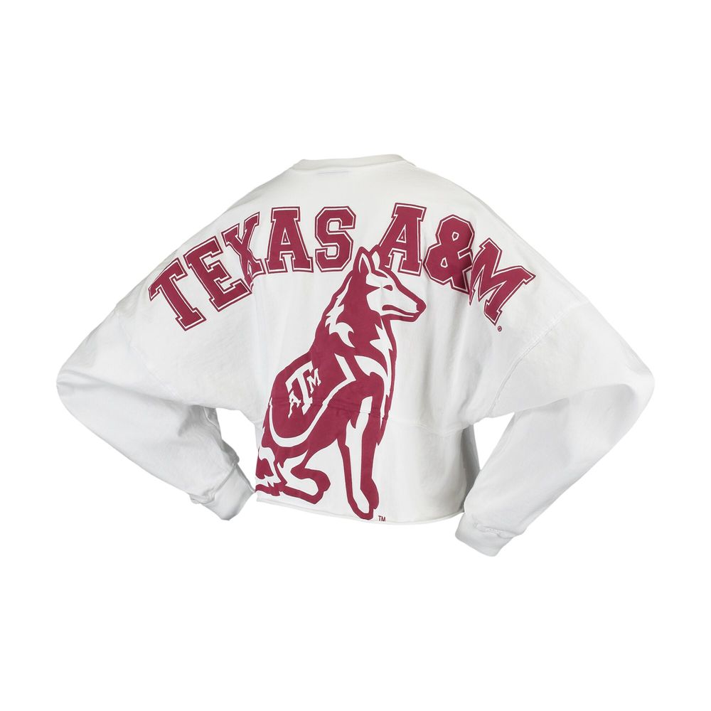 Women's White Texas A&M Aggies Raw Hem Cropped Spirit Jersey Long Sleeve T-Shirt