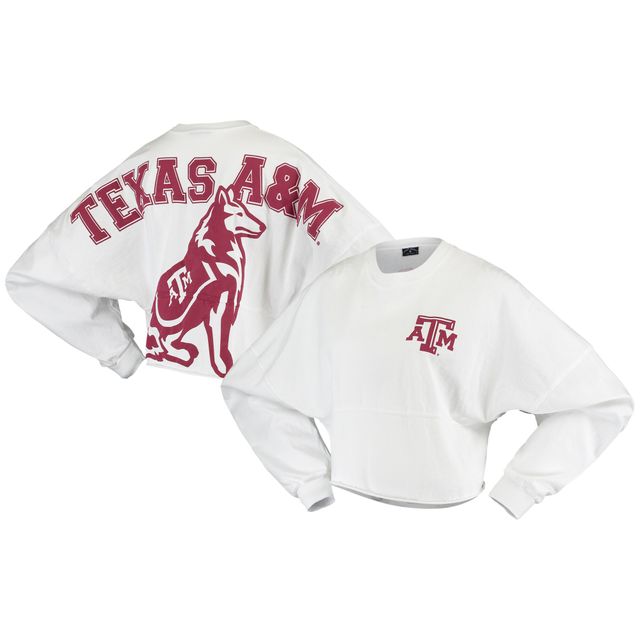 T-shirt à manches longues en jersey ourlet brut Texas A&M Aggies pour femme blanc