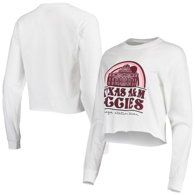 T-shirt Femme Texas A&M Aggies Retro Campus Crop à Manches Longues Blanc