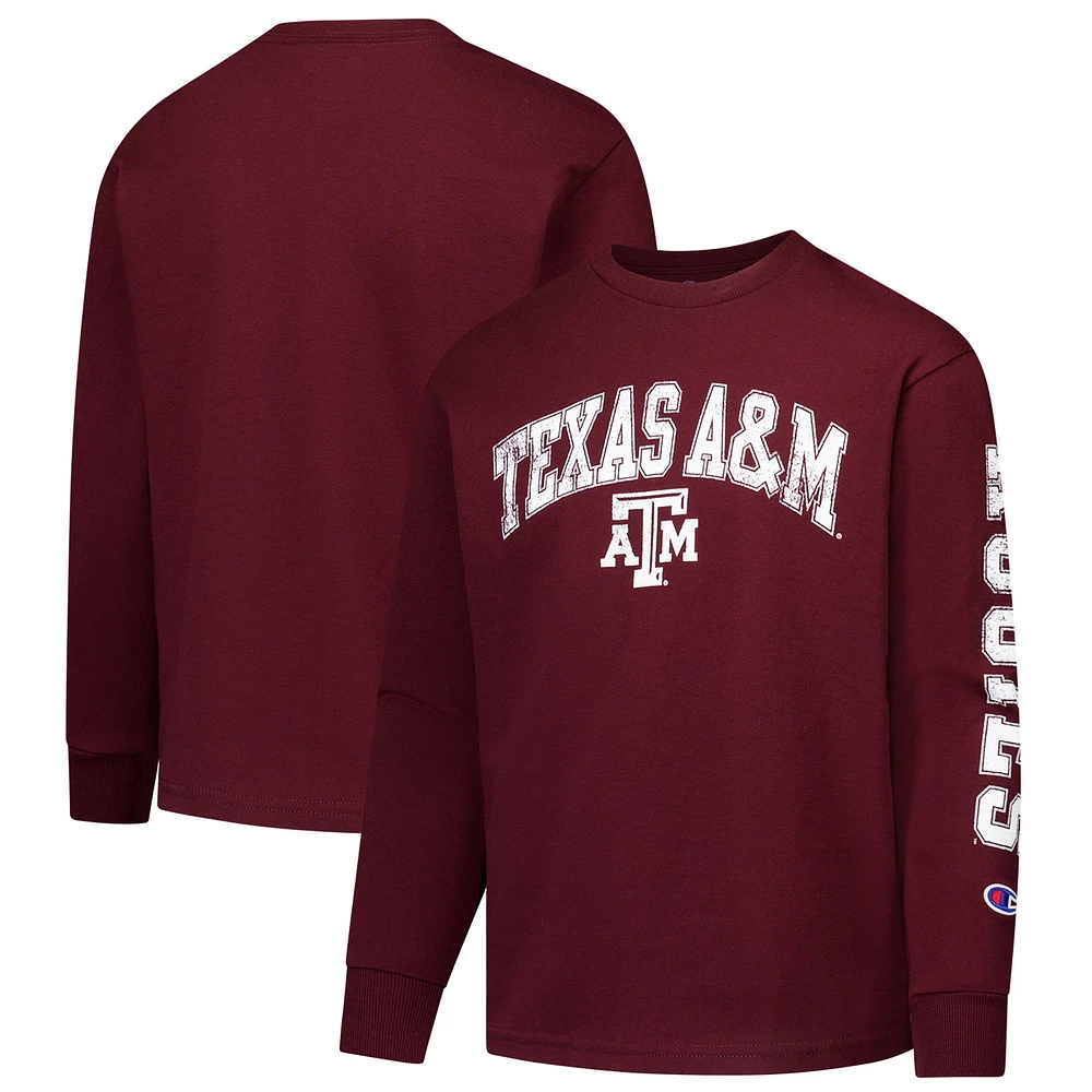 Youth Champion Maroon Texas A&M Aggies Distressed Arch Over Logo Long Sleeve T-Shirt