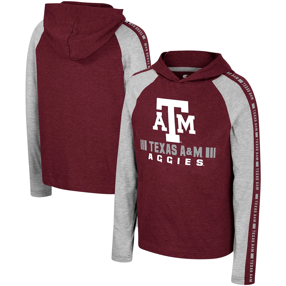 T-shirt à capuche manches longues Colosseum Maroon Texas A&M Aggies Ned Raglan pour jeunes