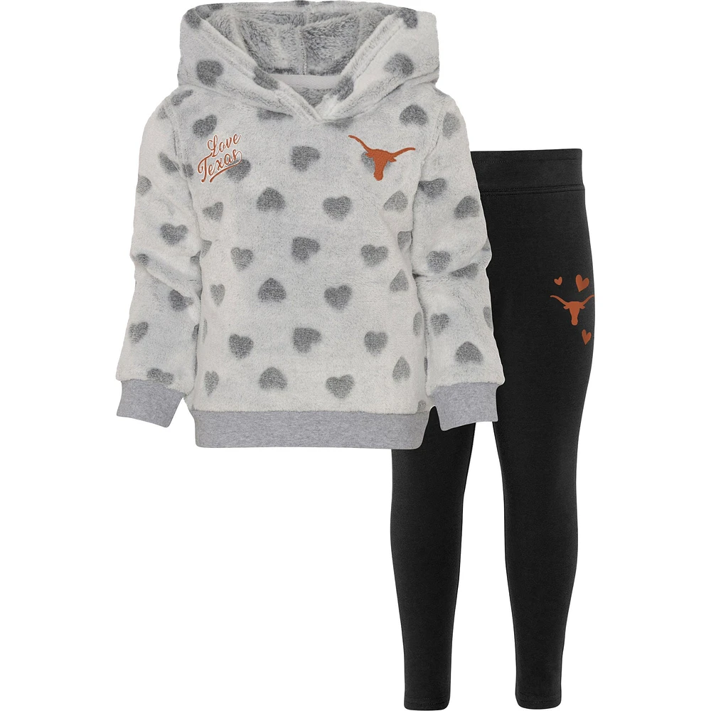 Ensemble à capuche et legging Texas Longhorns Heart To pour bébé fille gris/noir