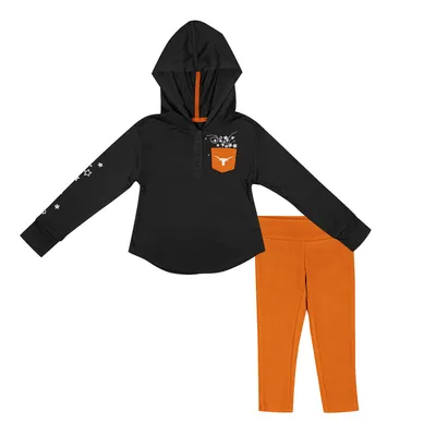 Texas Longhorns Colosseum Girls Toddler Most Delightful Way Long Sleeve Hoodie T-Shirt & Leggings Set - Black/Orange