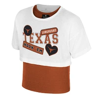 Girl's Youth Colosseum  White Texas Longhorns Gale Cropped 2Fer Top