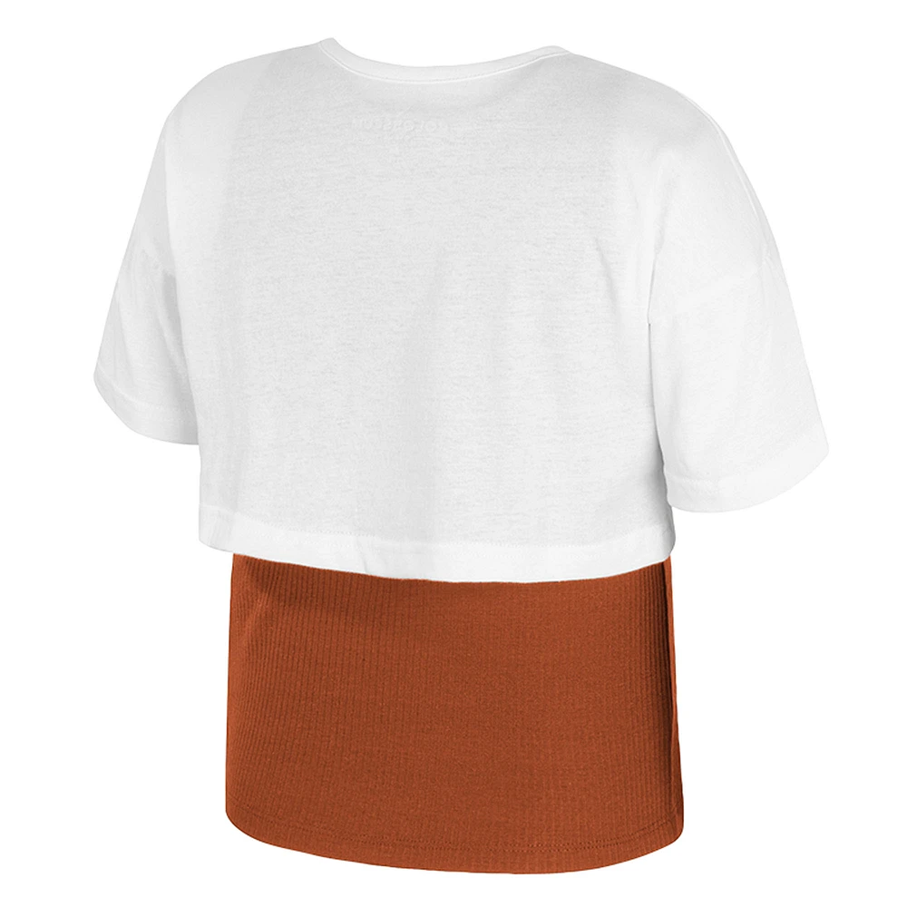 Girl's Youth Colosseum  White Texas Longhorns Gale Cropped 2Fer Top