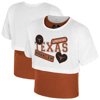 Girl's Youth Colosseum  White Texas Longhorns Gale Cropped 2Fer Top