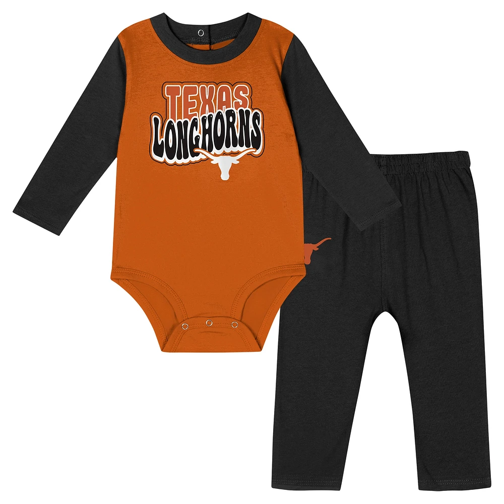 Ensemble body et pantalon à manches longues pour bébé Texas Longhorns Black Double Up