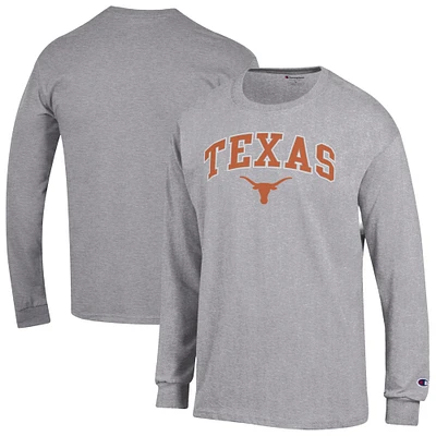 Men's Champion  Heather Gray Texas Longhorns Arch Over Logo Long Sleeve T-Shirt