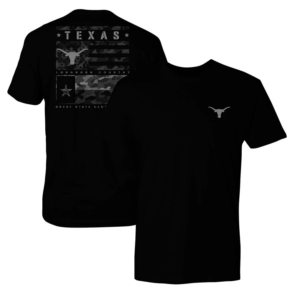 T-shirt noir à empiècements camouflage Texas Longhorns pour homme