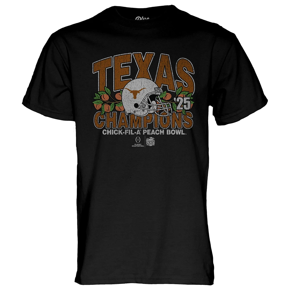 Men's Blue 84  Black Texas Longhorns College Football Playoff 2025 Peach Bowl Champions T-Shirt